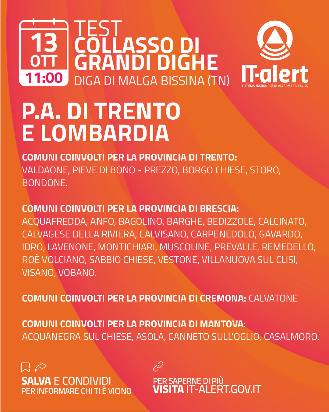 Esercitazione IT-alert collasso diga di Malga Bissina (TN) 